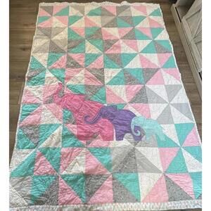 Pink,Blue, Purple Elephant Quilt Roughly 58”x84” great condition